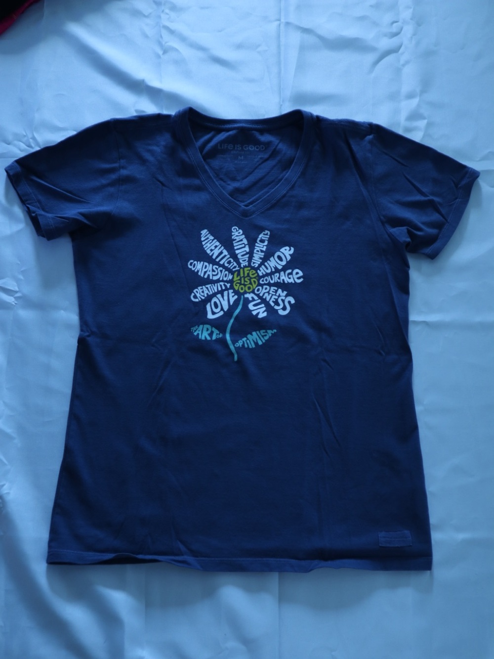 Life Is Good Navy Short-Sleeve V-Neck Tee with Flower Word-Art